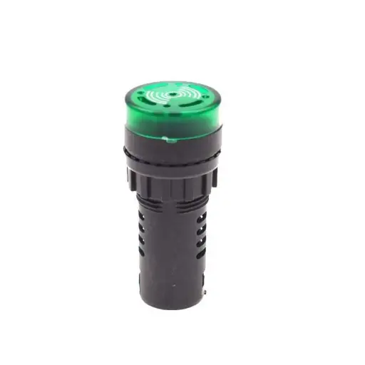 [1X-8MQ7-1XK3] Green LED Indicator AD16-16SM 12V with buzzer- Industrial Electrical Indicator Lights